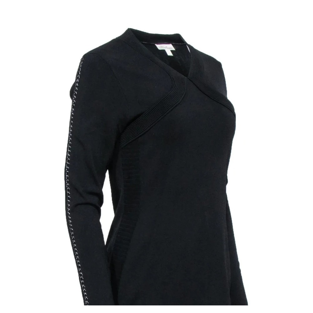 Shoshana Dress Black Knit w/‎ Metal Chain Detail on Sleeves Size S Party Edgy - Picture 3 of 11
